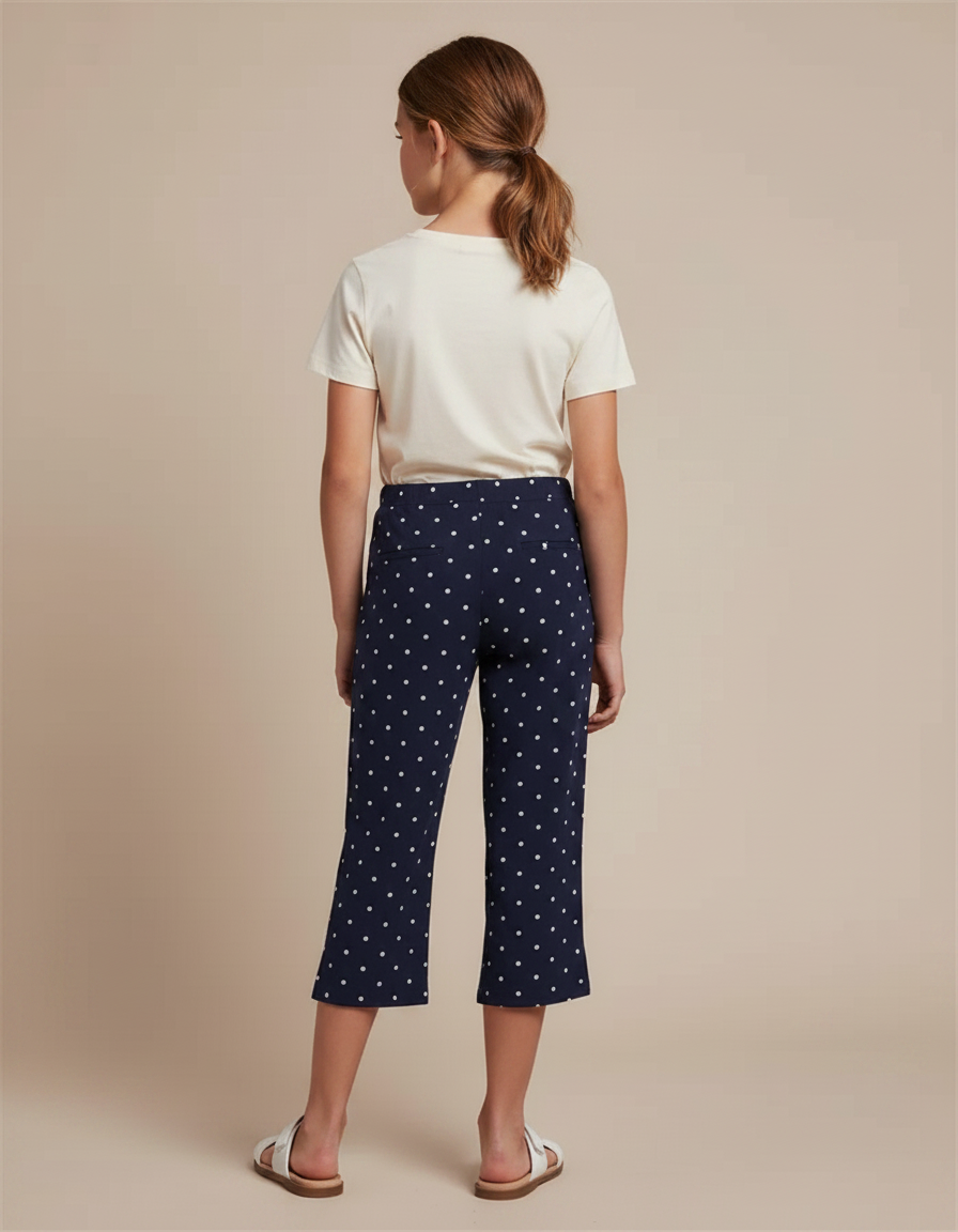 Pantalon Fluide Bleu Marine Pois Blancs Ample Fille - Viscose - vue 2