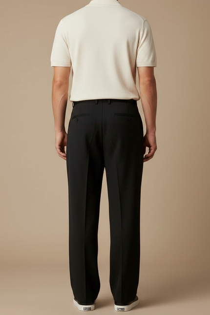 Pantalon Fluide Noir Ample Plissé Décontracté Élégant Homme - Gabardine - vue 2