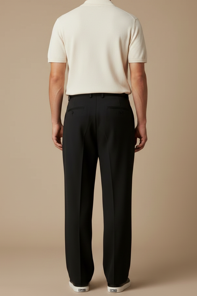 Pantalon Fluide Noir Ample Plissé Décontracté Élégant Homme - Gabardine - vue 2