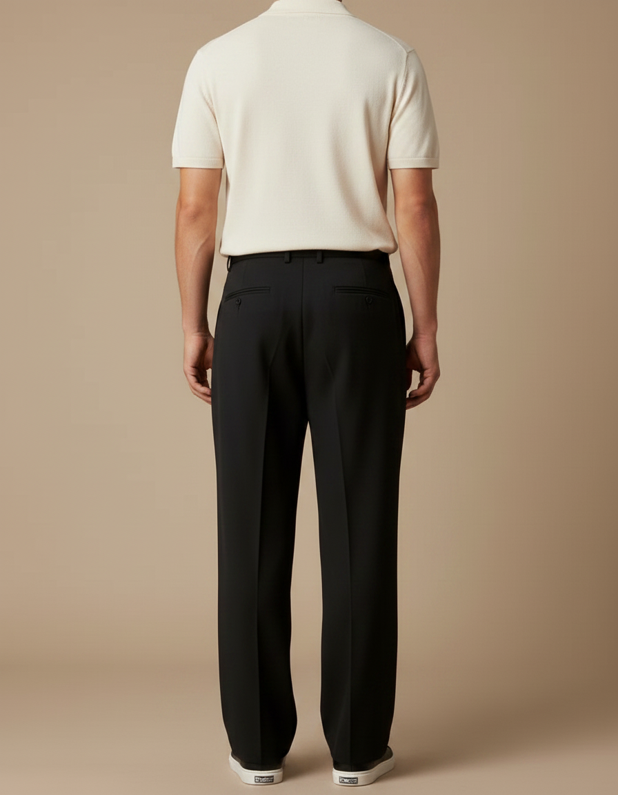 Pantalon Fluide Noir Ample Plissé Décontracté Élégant Homme - Gabardine - vue 2