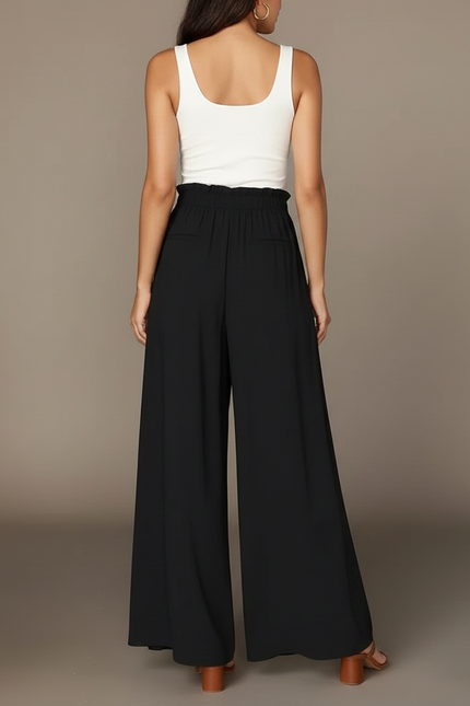 Pantalon Fluide Noir Avec Noeud - Viscose - vue 2