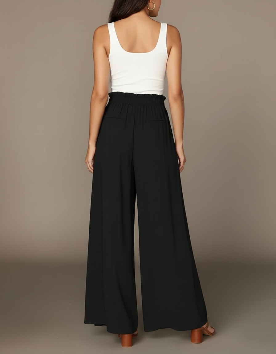 Pantalon Fluide Noir Avec Noeud - Viscose - vue 2