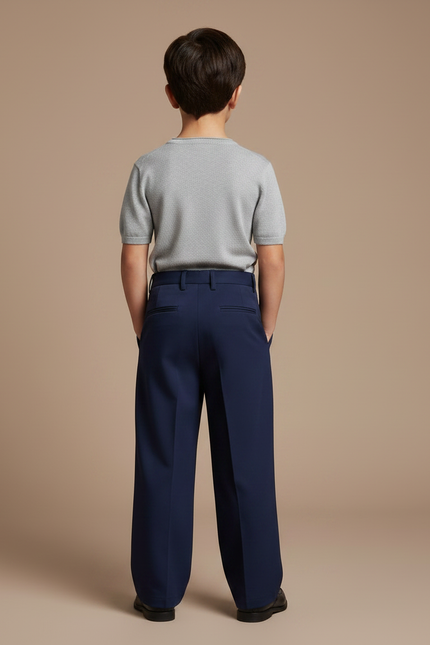 Pantalon Fluide Bleu Marine Ample Plissé Élégant Garçon - Gabardine - vue 2