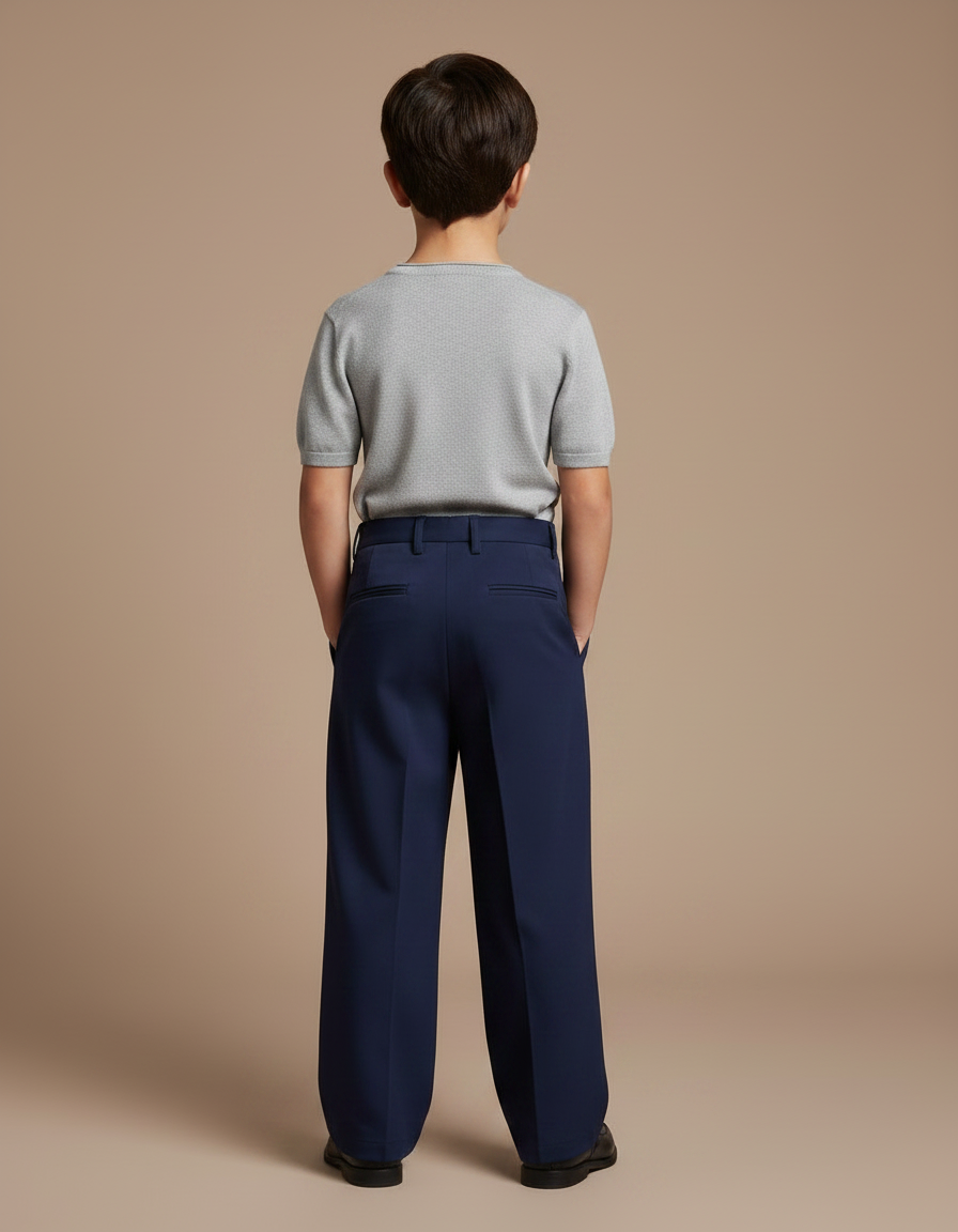 Pantalon Fluide Bleu Marine Ample Plissé Élégant Garçon - Gabardine - vue 2