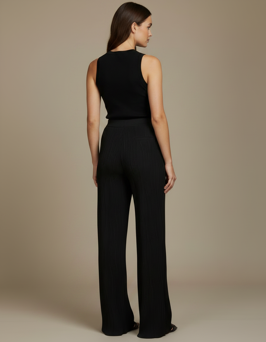 Pantalon Fluide Noir Plissé Ample Confortable Élégant - Polyester - vue 2