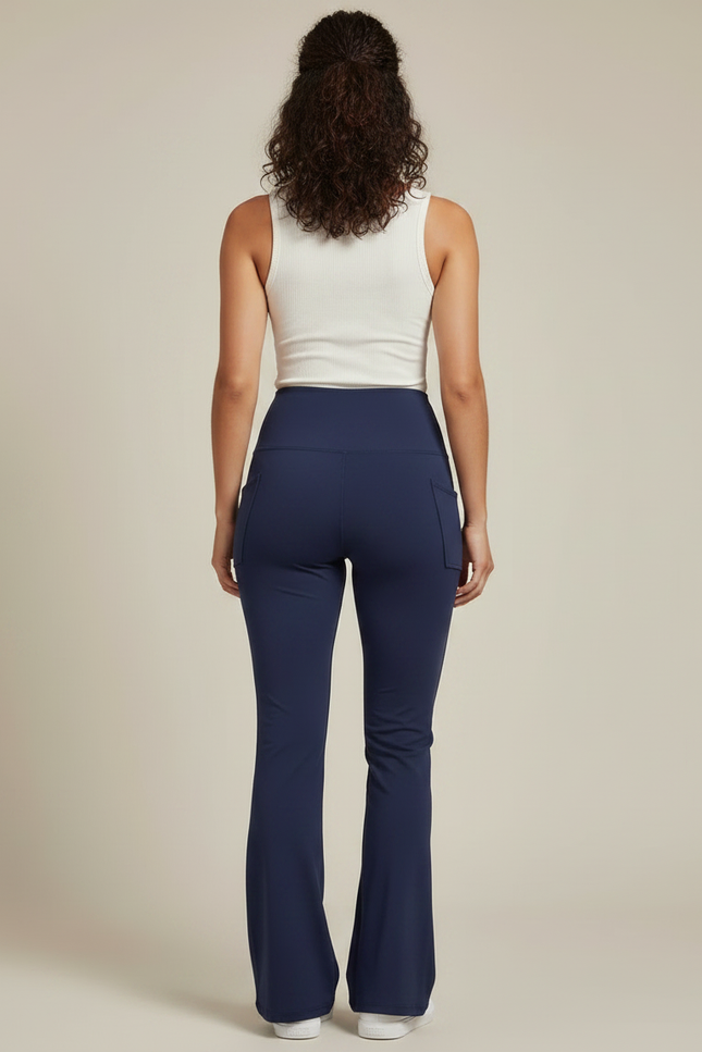 Pantalon Fluide Bleu Marine Évasé Poches Confortable Yoga - Polyester - vue 2