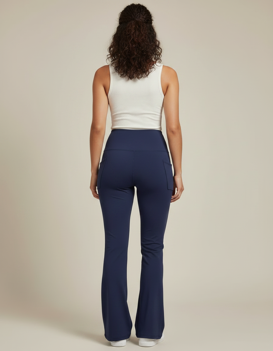 Pantalon Fluide Bleu Marine Évasé Poches Confortable Yoga - Polyester - vue 2