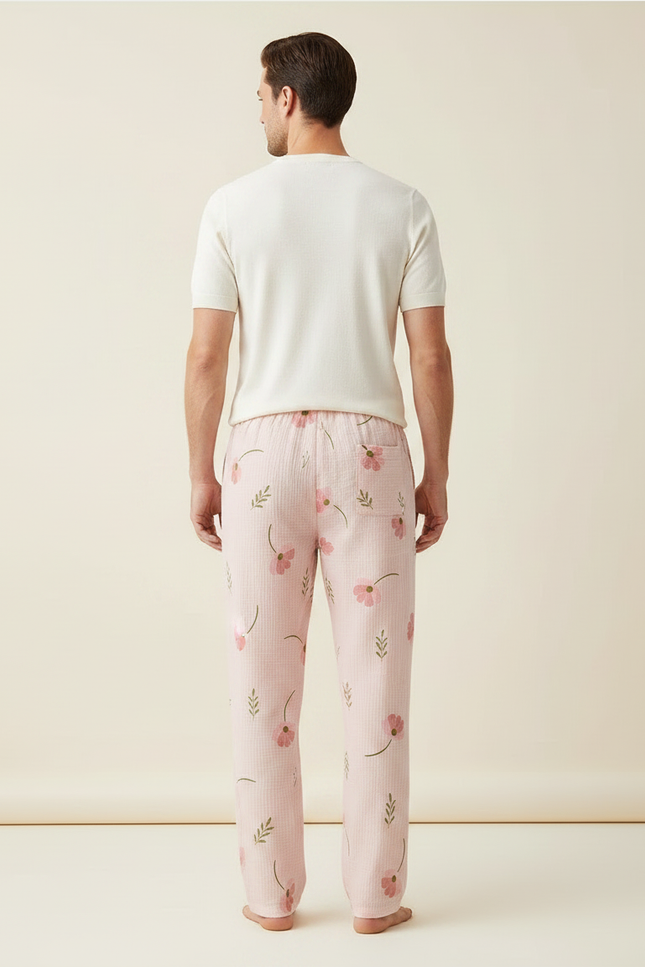Pantalon Fluide Rose Fleuri Coton Plissé Décontracté - vue 2