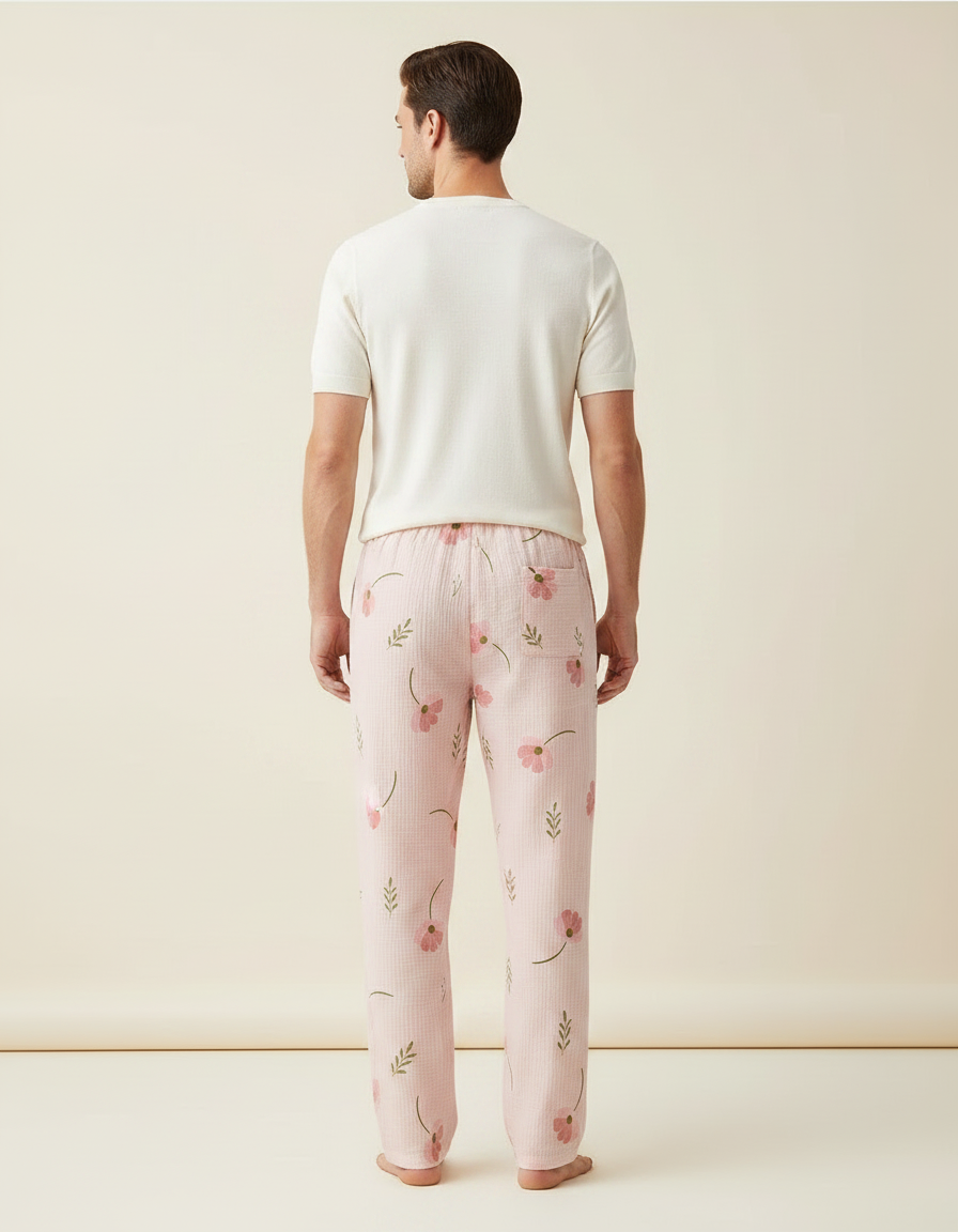 Pantalon Fluide Rose Fleuri Coton Plissé Décontracté - vue 2