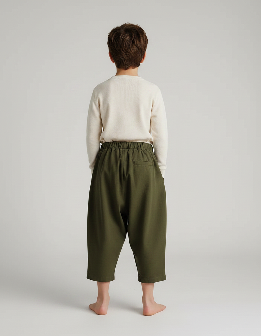 Pantalon Fluide Garçon Kaki Coupe Ample Coton - Molleton - vue 2