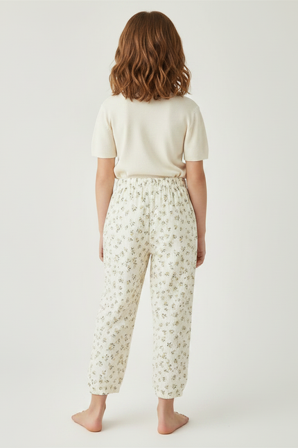 Pantalon Fluide Écru Muslin Imprimé Fleurs Enfant - Coton - vue 2