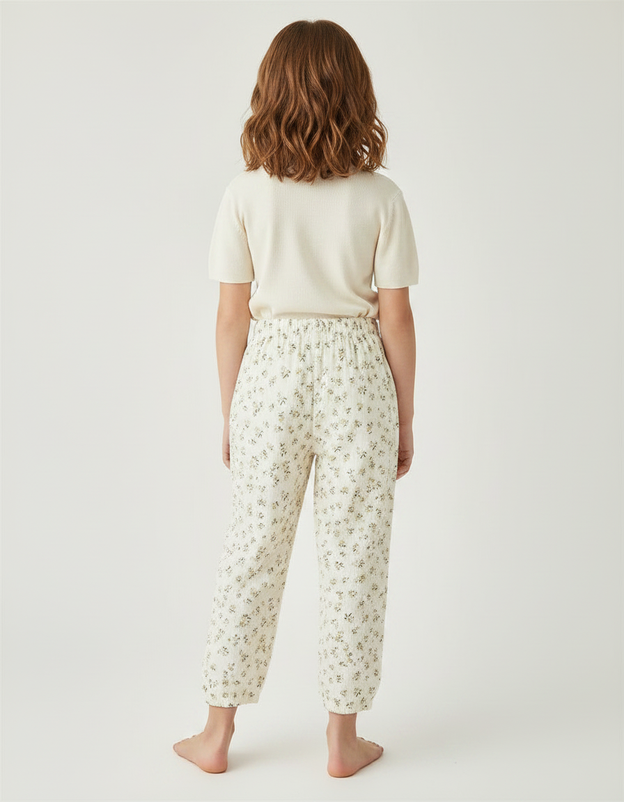 Pantalon Fluide Écru Muslin Imprimé Fleurs Enfant - Coton - vue 2