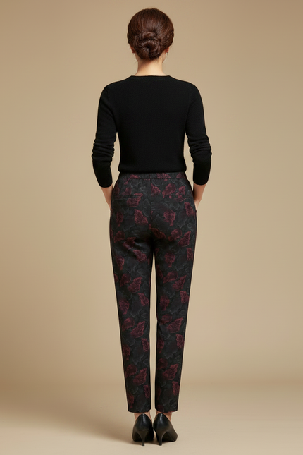Pantalon Fluide Noir Fleuri Ample Décontracté Femme - Imprimé Polyester - vue 2