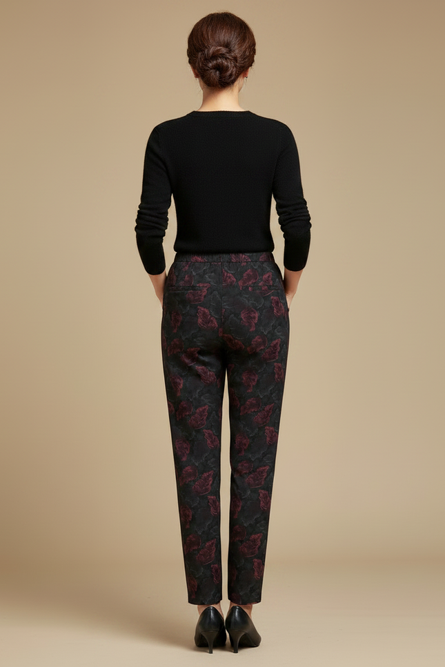 Pantalon Fluide Noir Fleuri Ample Décontracté Femme - Imprimé Polyester - vue 2