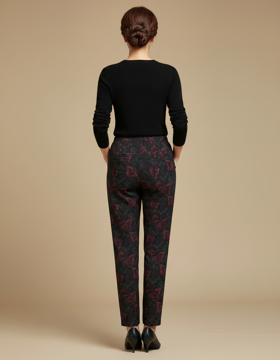 Pantalon Fluide Noir Fleuri Ample Décontracté Femme - Imprimé Polyester - vue 2