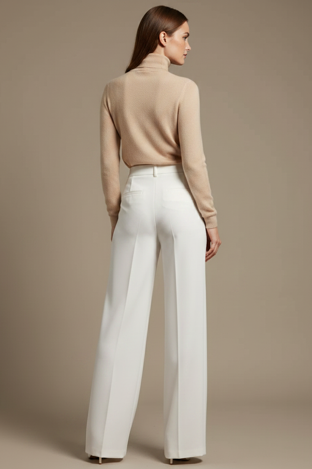 Pantalon Fluide Blanc Ample Taille Haute Élégant Décontracté - Polyester - vue 2