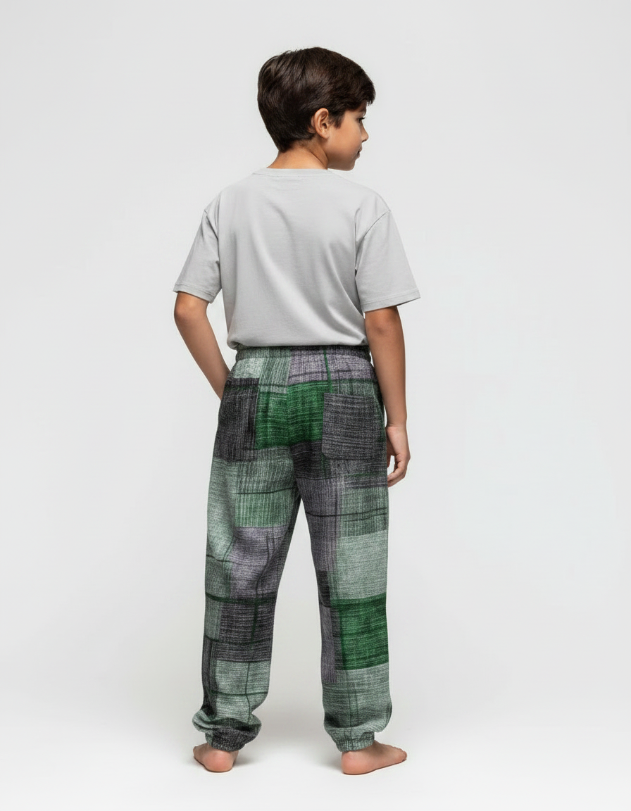Pantalon Fluide Patchwork Vert Gris Ample Décontracté - Multicolore Lin - vue 2