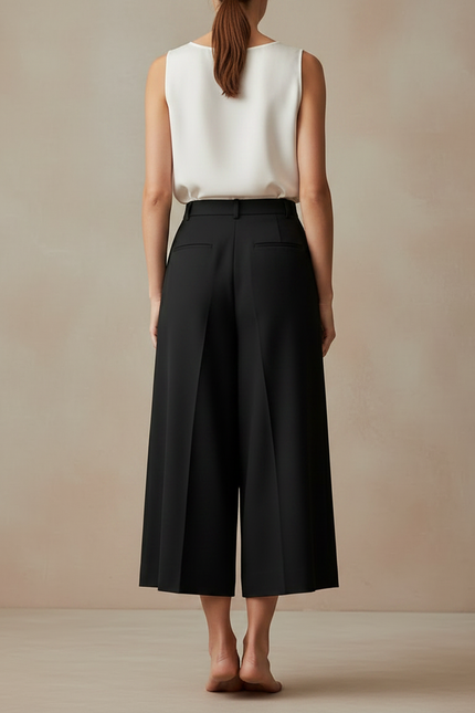 Pantalon Fluide Noir Ample Plissé Chic Femme - Polyester - vue 2