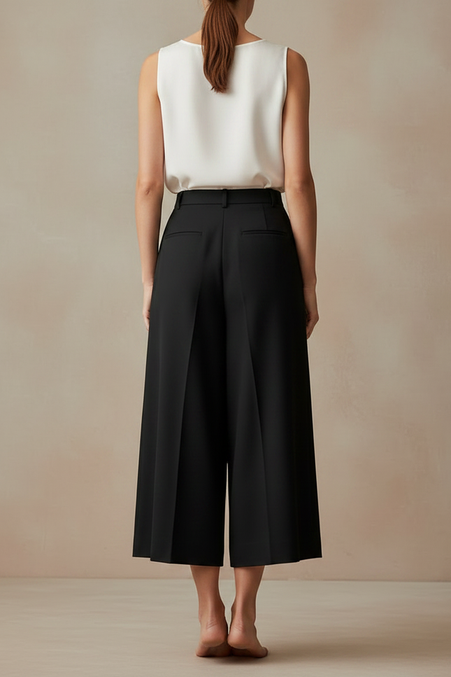 Pantalon Fluide Noir Ample Plissé Chic Femme - Polyester - vue 2