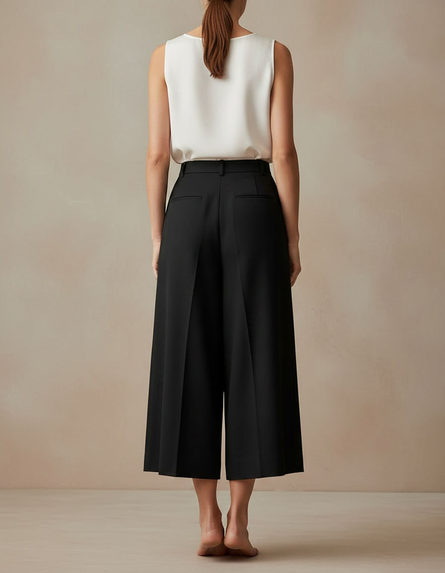 Pantalon Fluide Noir Ample Plissé Chic Femme - Polyester - vue 2