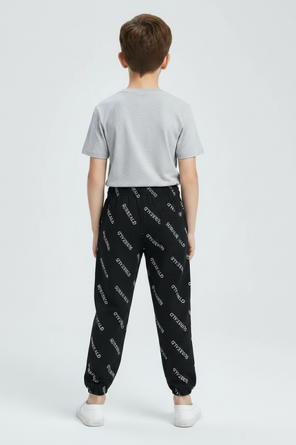 Pantalon Fluide Noir Imprimé Blanc Coton Décontracté Garçon - Molleton - vue 2