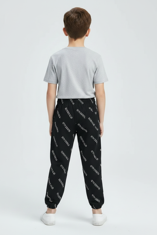 Pantalon Fluide Noir Imprimé Blanc Coton Décontracté Garçon - Molleton - vue 2