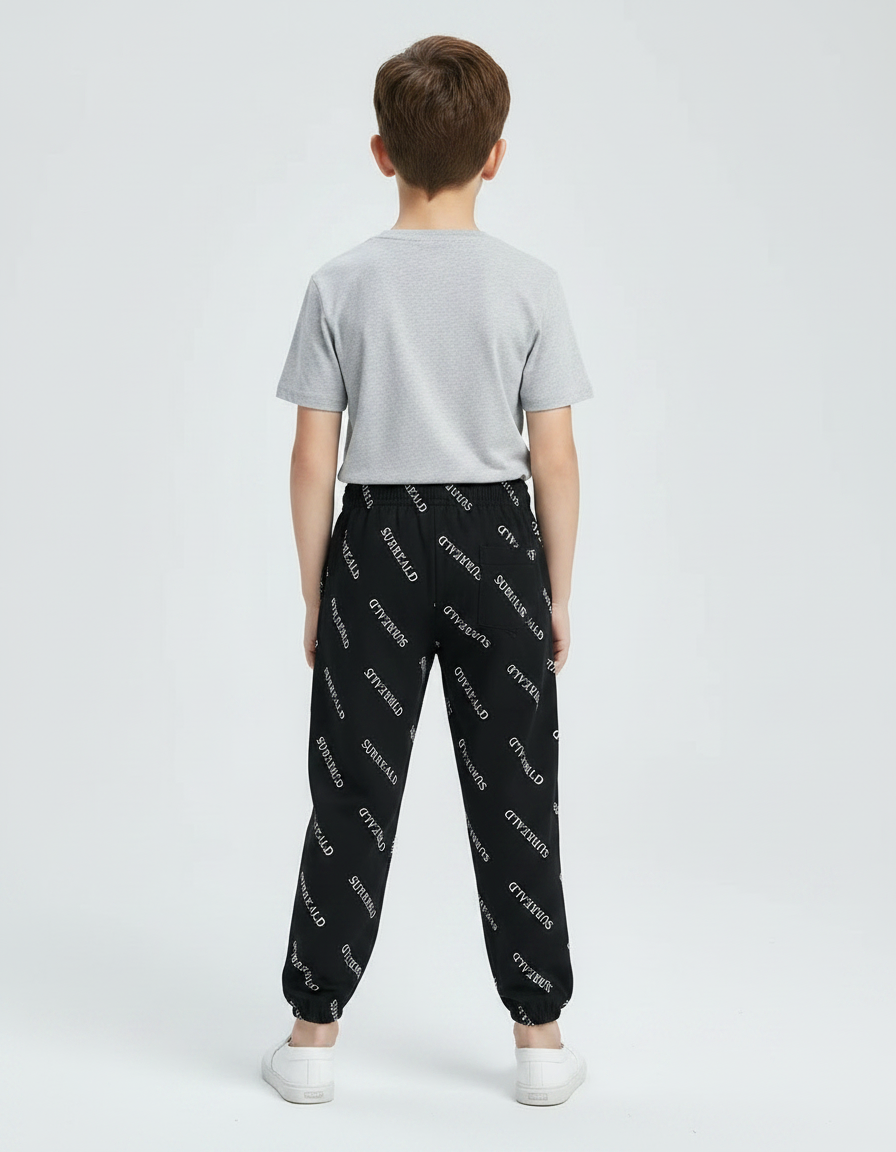 Pantalon Fluide Noir Imprimé Blanc Coton Décontracté Garçon - Molleton - vue 2