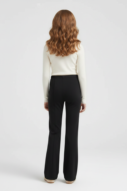 Pantalon Fluide Noir Évasé Taille Élastique Confortable - Maille - vue 2