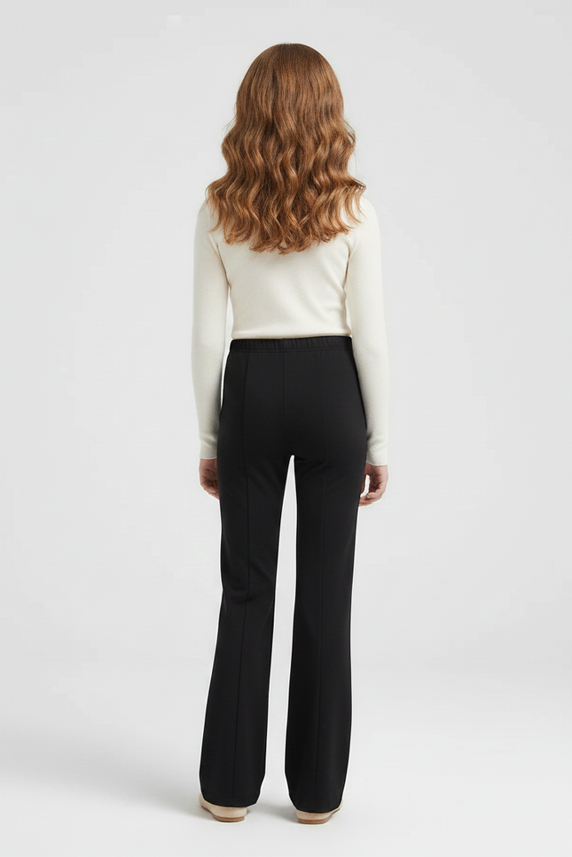 Pantalon Fluide Noir Évasé Taille Élastique Confortable - Maille - vue 2