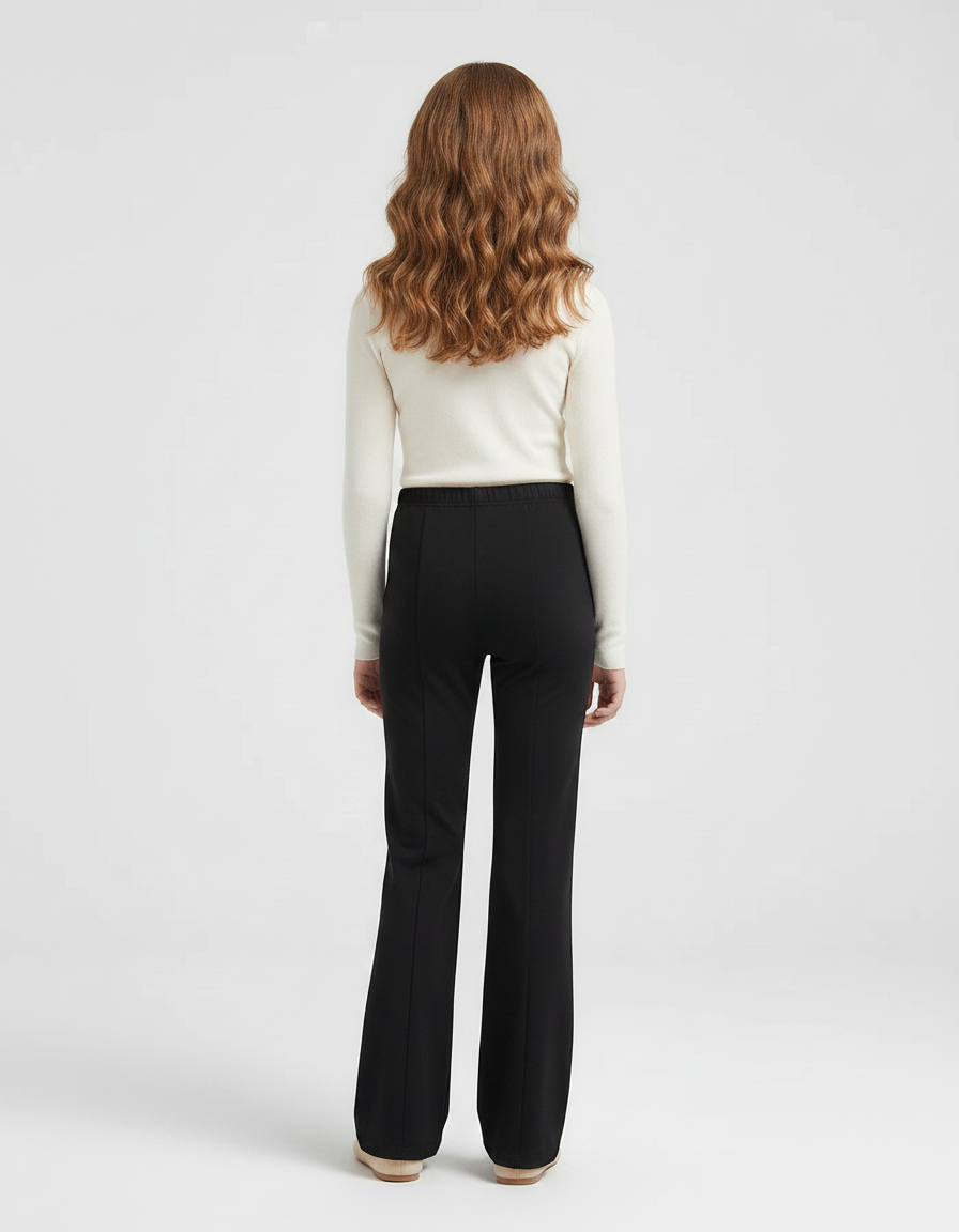 Pantalon Fluide Noir Évasé Taille Élastique Confortable - Maille - vue 2