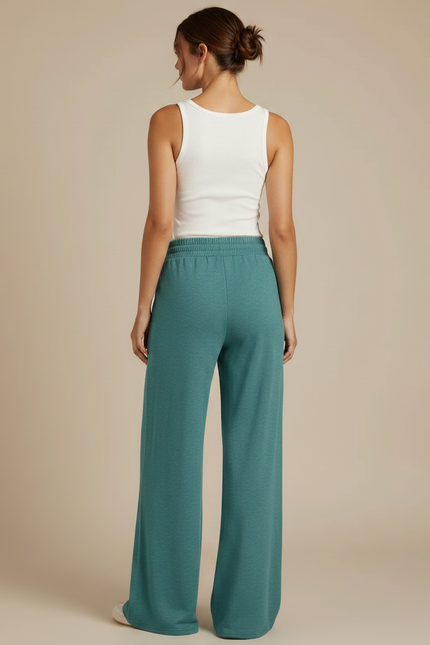 Pantalon Fluide Vert Ample Cordon Poches Décontracté - Molleton - vue 2