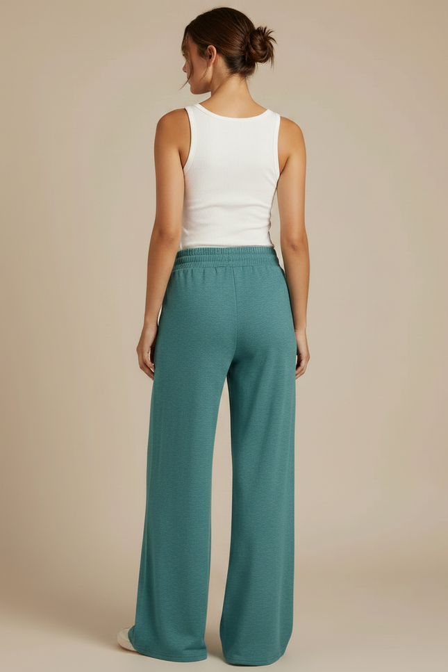 Pantalon Fluide Vert Ample Cordon Poches Décontracté - Molleton - vue 2