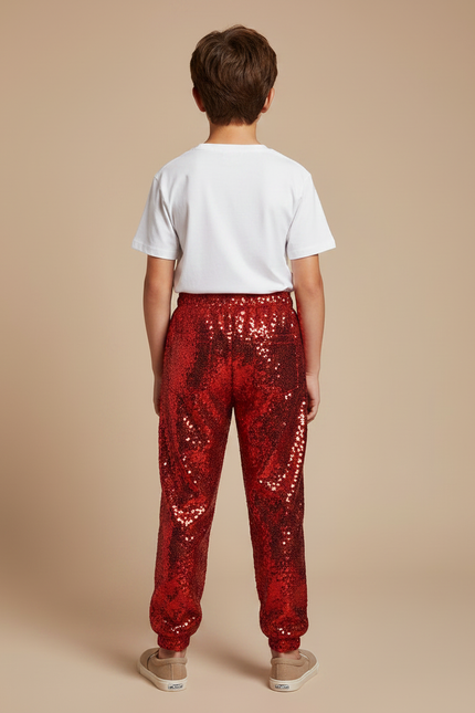 Pantalon Fluide Rouge Paillettes Scintillantes Ample Enfant - Polyester - vue 2