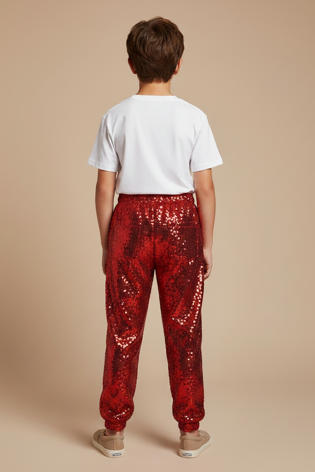 Pantalon Fluide Rouge Paillettes Scintillantes Ample Enfant - Polyester - vue 2