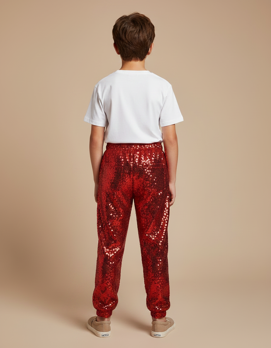 Pantalon Fluide Rouge Paillettes Scintillantes Ample Enfant - Polyester - vue 2