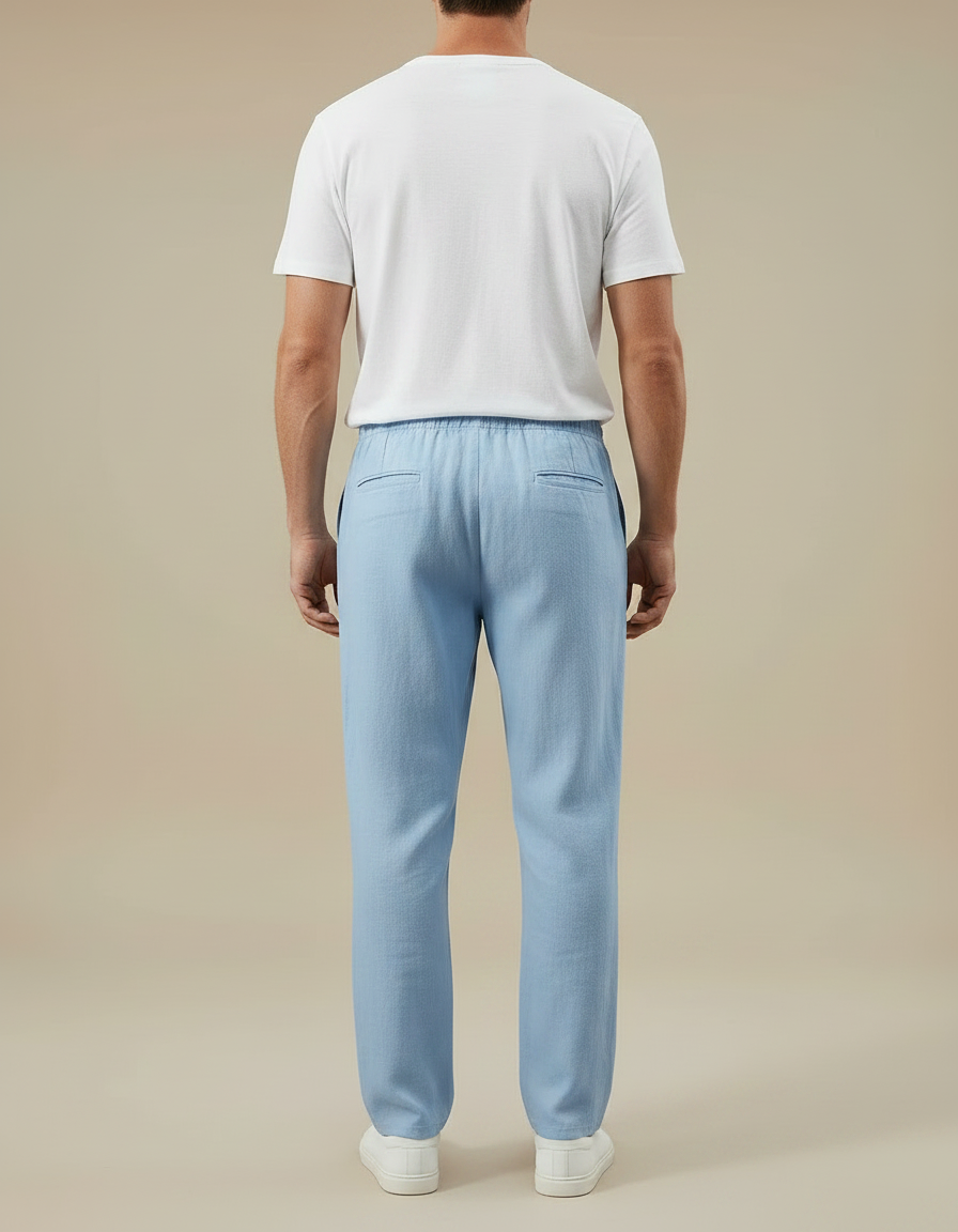Pantalon Fluide Couleur Jean - Bleu Lin - vue 2