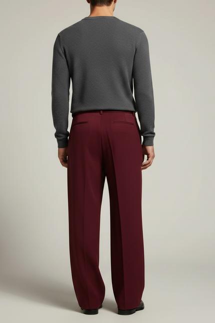 Pantalon Fluide Bordeaux Plissé Ample Élégant Homme - Polyester - vue 2
