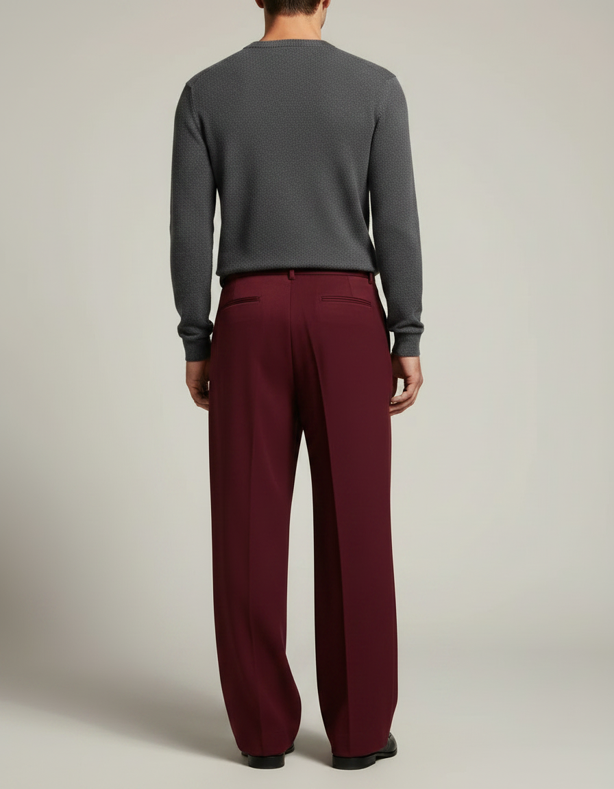 Pantalon Fluide Bordeaux Plissé Ample Élégant Homme - Polyester - vue 2