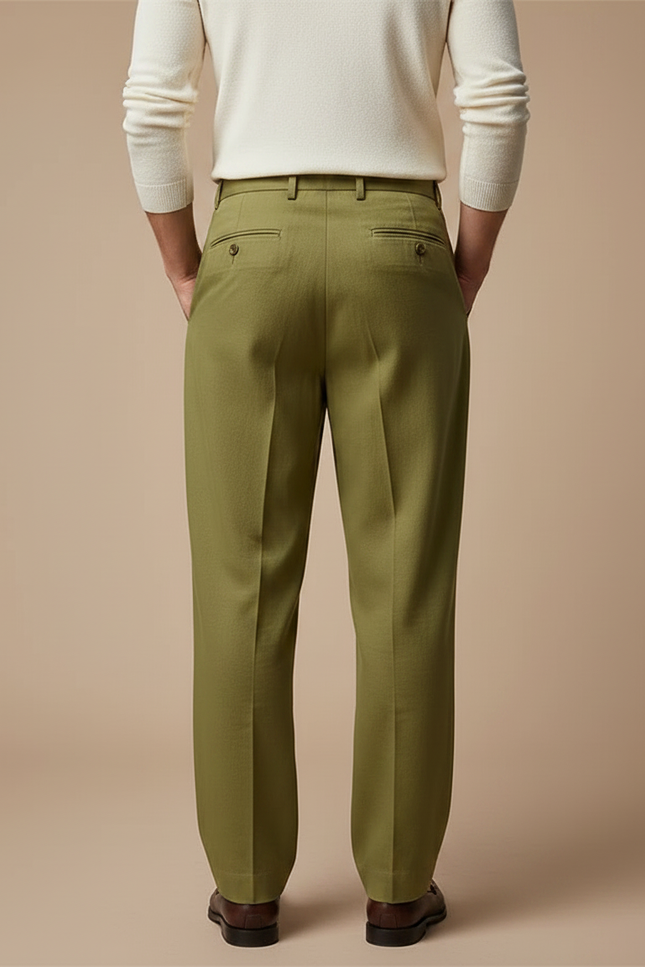 Pantalon Fluide Vert Ample Plissé Lin Homme - vue 2