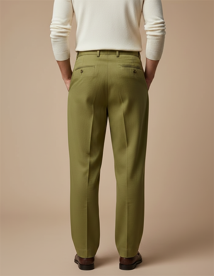 Pantalon Fluide Vert Ample Plissé Lin Homme - vue 2