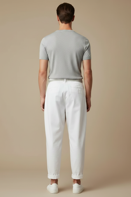 Pantalon Fluide Blanc Coton Ample Décontracté Homme - vue 2