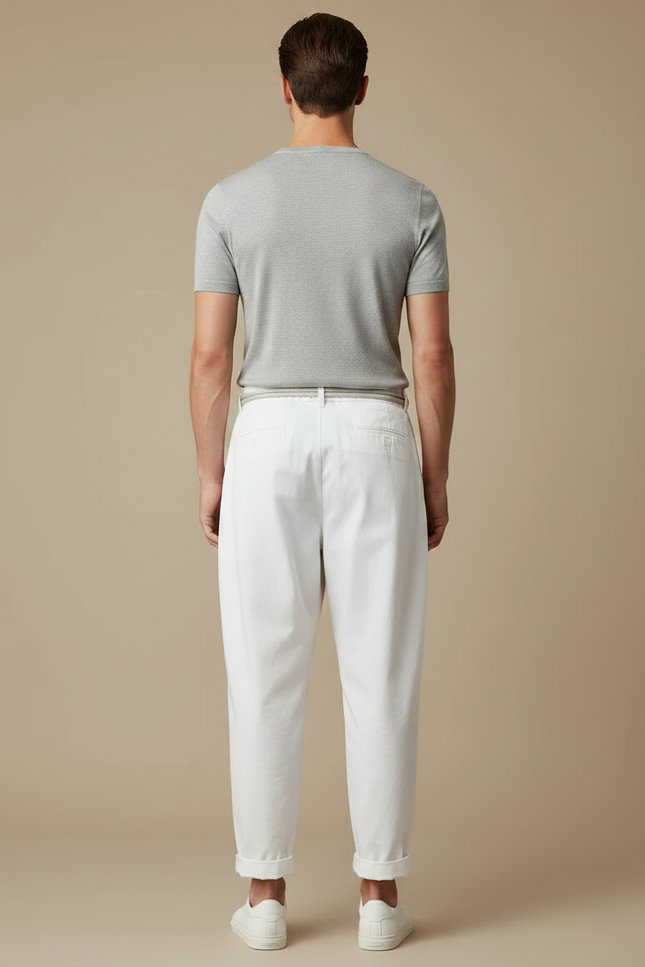 Pantalon Fluide Blanc Coton Ample Décontracté Homme - vue 2