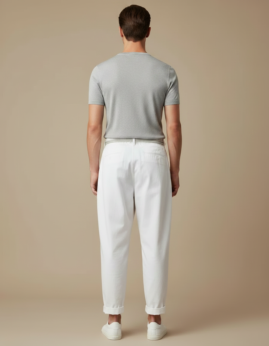 Pantalon Fluide Blanc Coton Ample Décontracté Homme - vue 2