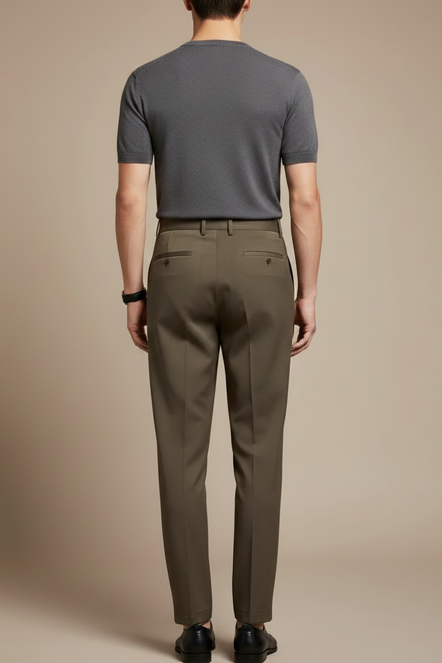 Pantalon Fluide Kaki Plissé Droit Élégant Homme - Gabardine - vue 2