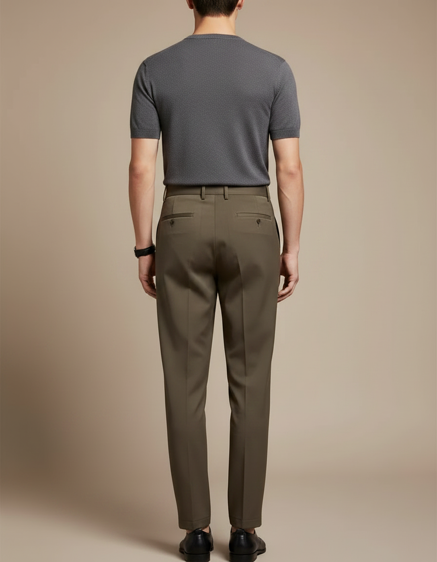 Pantalon Fluide Kaki Plissé Droit Élégant Homme - Gabardine - vue 2