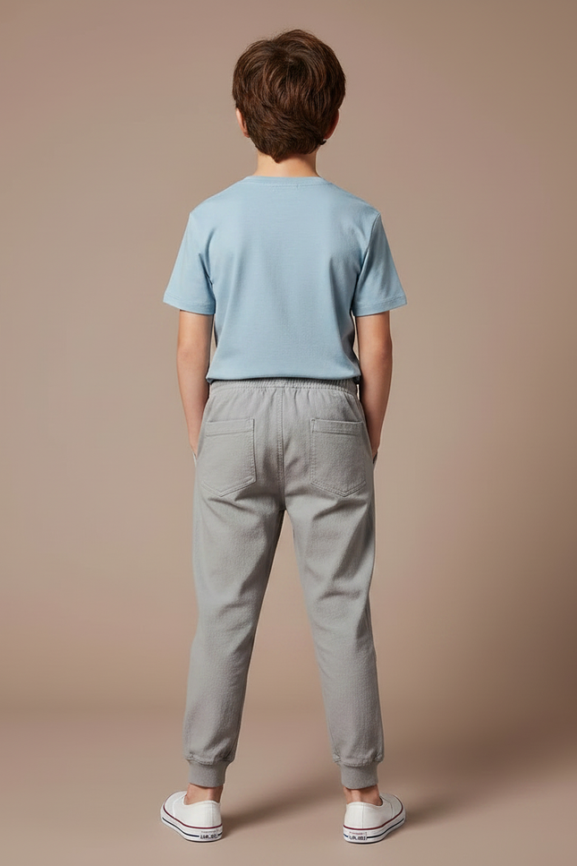 Pantalon Fluide Gris Coton Ample Garçon Décontracté - vue 2