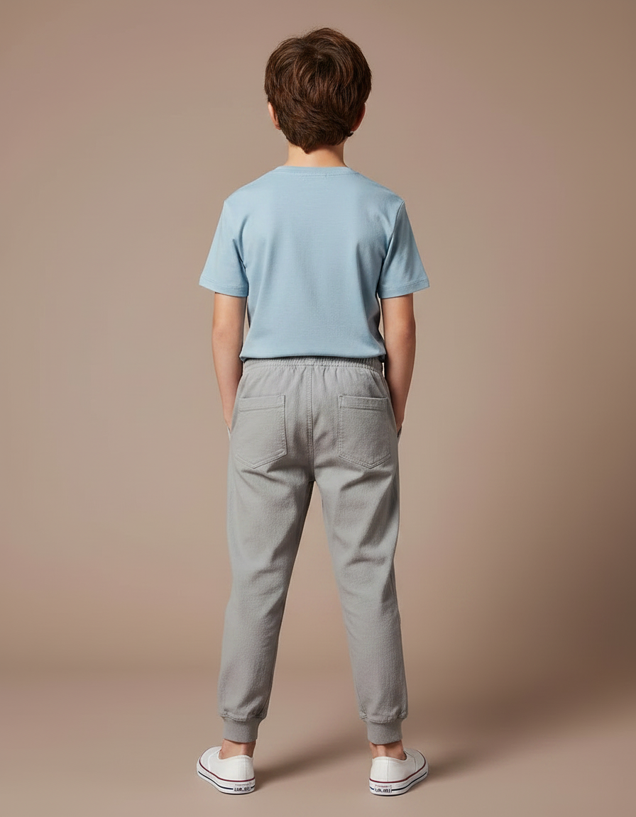 Pantalon Fluide Gris Coton Ample Garçon Décontracté - vue 2