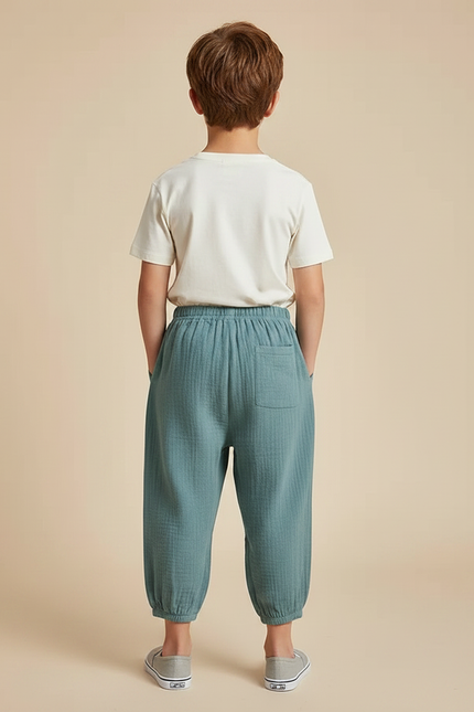 Pantalon Fluide Vert Ample Coton Léger Enfant - vue 2