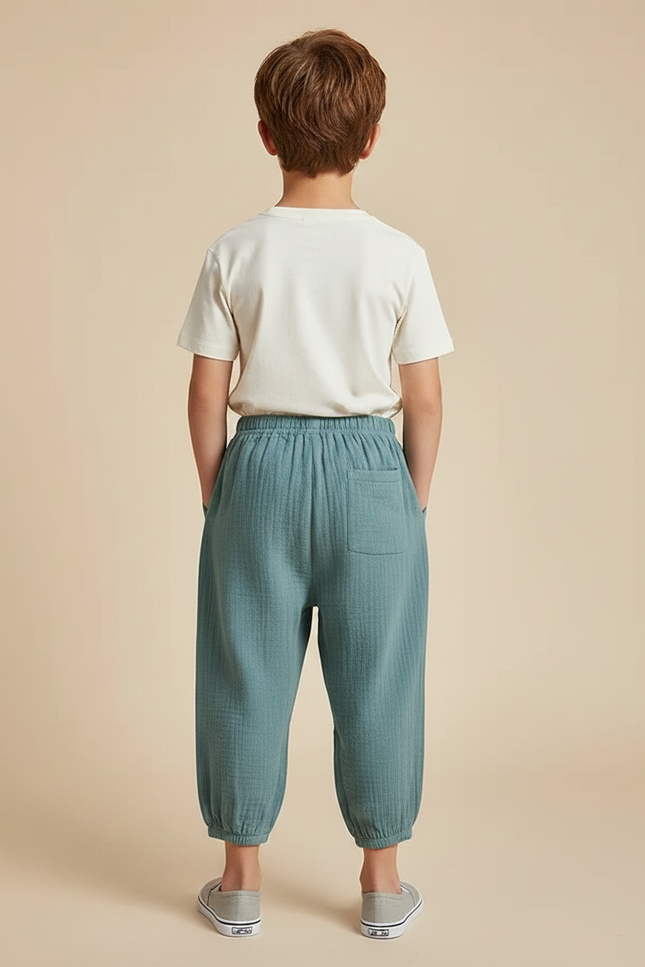 Pantalon Fluide Vert Ample Coton Léger Enfant - vue 2
