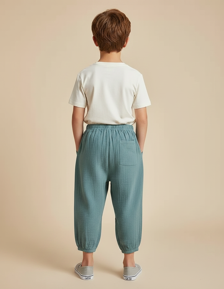 Pantalon Fluide Vert Ample Coton Léger Enfant - vue 2